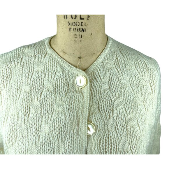 1960s white mohair cardigan sweater pointelle knit Size M/L - Picture 2 of 6